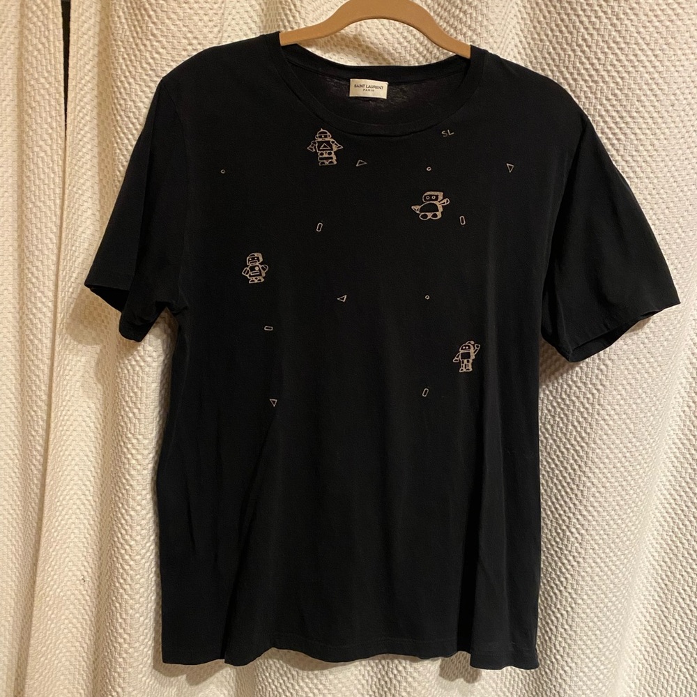 Saint Laurent Black Tee with Subtle Graphic Accents